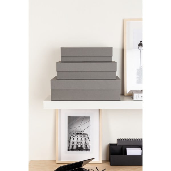 Cutii de depozitare gri 3 buc. din carton cu capac 42,5x29,5x13 cm Kian Paper Laminate – Bigso-image-1