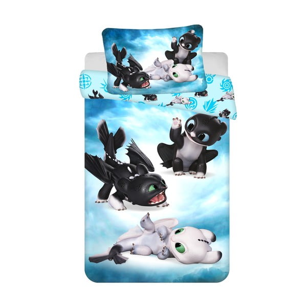Lenjerie de pat pentru copii albastră din bumbac pentru pătuț 100x135 cm How to Train Your Dragon "Babies" – Jerry Fabrics