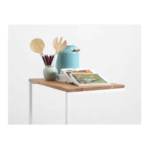 Măsuță cu picioare metalice albe și blat din lemn de stejar CustomForm Lupe-image-1