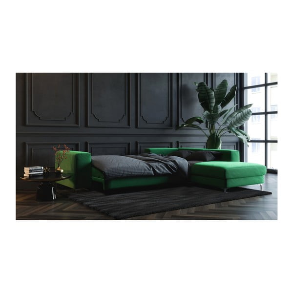 Colțar extensibil din catifea cu șezlong pe partea dreaptă devichy Rothe, verde închis-image-4