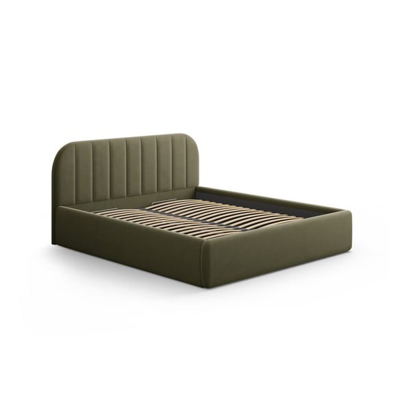 Pat matrimonial verde tapițat cu spațiu de depozitare cu somieră 160x200 cm Juno – Windsor & Co Sofas-image-2
