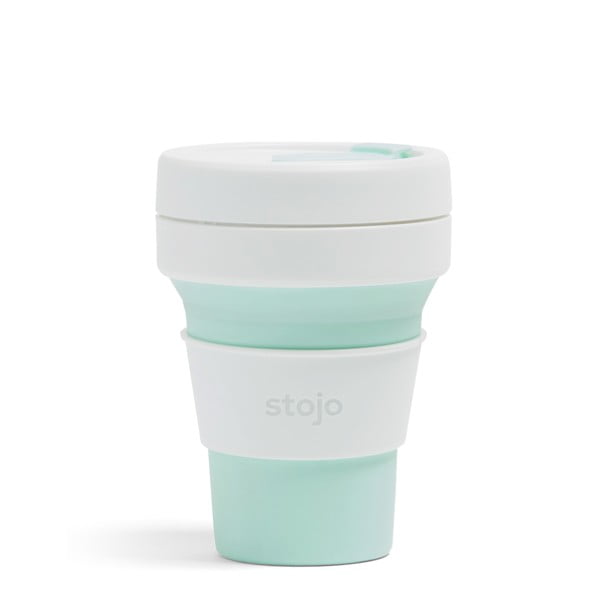 Cană de călătorie pliabilă Stojo Pocket Cup Mint, 355 ml, alb-verde