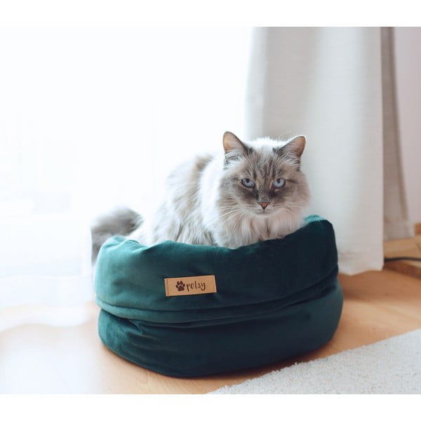 Pătuț pentru animale de companie, din catifea, verde închis ø 40 cm Basket Royal - Petsy-image-1