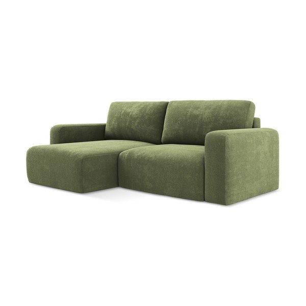 Colțar verde extensibil/cu spațiu de depozitare cu tapițerie din chenille (cu colț pe partea stângă/cu șezlong) Kona – Makamii-image-2