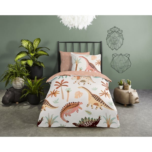 Lenjerie de pat pentru copii maro-bej din bumbac pentru pătuț 100x135 cm Dino – Good Morning-image-1