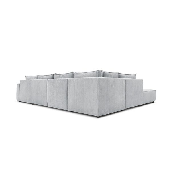 Colțar gri deschis cu tapițerie din catifea reiată  (cu colț pe partea stângă /în formă de "U") Nihad modular – Bobochic Paris-image-4