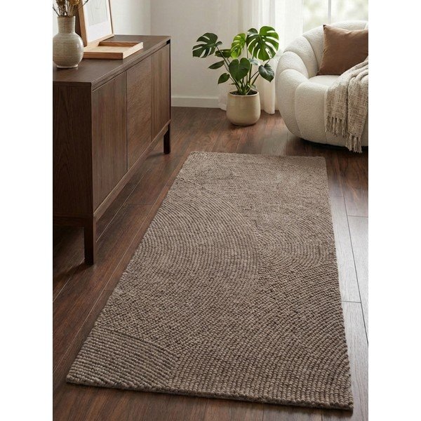 Covor tip traversă taupe țesut manual din lână 80x200 cm Calmio – Hanse Home-image-1