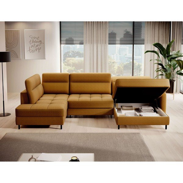 Colțar galben extensibil/cu spațiu de depozitare cu tapițerie din catifea (cu colț pe partea stângă/în formă de "U") Berrto – ELTAP-image-3