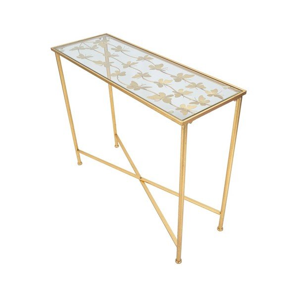 Masă consolă albă-aurie cu blat din sticlă 35x100 cm Butterflies – Mauro Ferretti-image-2