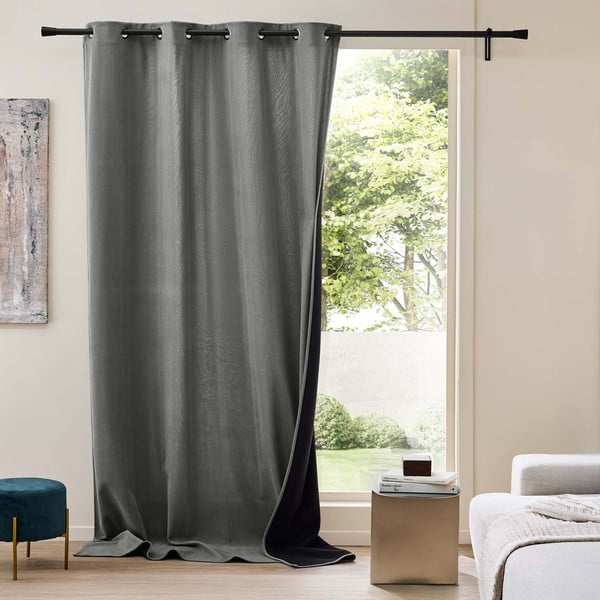 Draperie gri antracit termoizolantă din catifea reiată 140x260 cm Madison – douceur d'intérieur-image-1