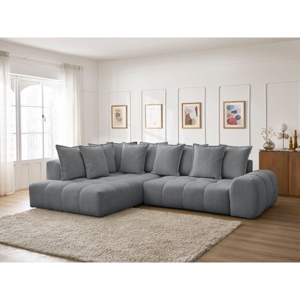 Colțar gri închis extensibil/cu spațiu de depozitare cu tapițerie din chenille (cu colț pe partea stângă/în formă de ”L”) Everest – Bobochic Paris-image-1