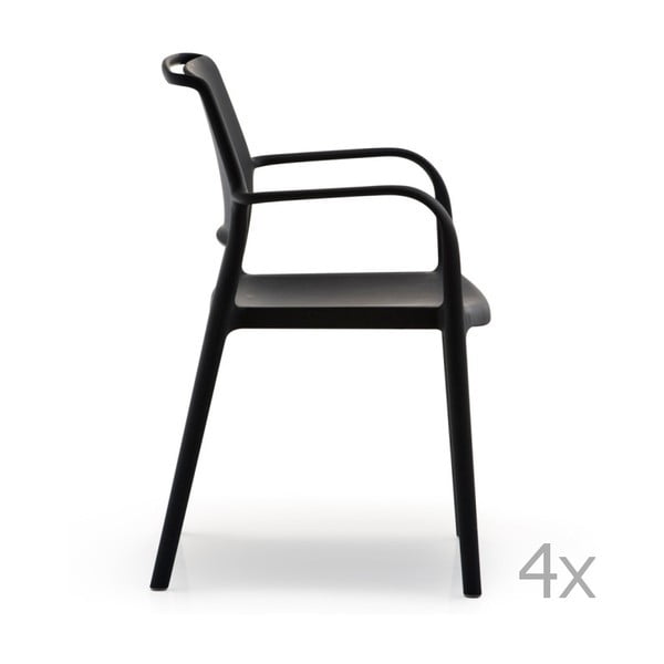 Set 4 scaune cu cotieră Pedrali Ara, negru