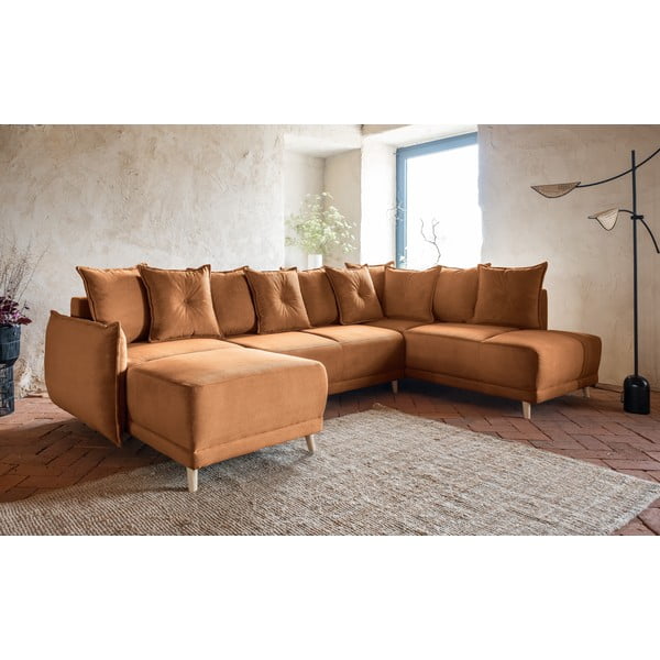 Colțar cărămiziu extensibil cu tapițerie din catifea reiată  (colț dreapta/în formă de "U") Lazy Lukka – Miuform-image-3