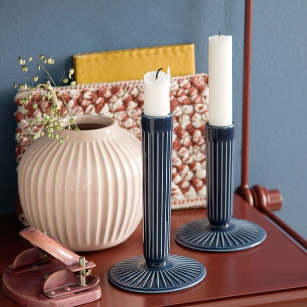 Sfeșnic din gresie Kähler Design Hammershoi, înălțime 16 cm, albastru închis-image-2
