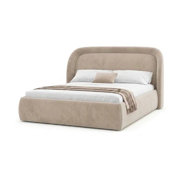 Pat matrimonial bej tapițat cu spațiu de depozitare cu somieră 160x200 cm Sam – Bobochic Paris
