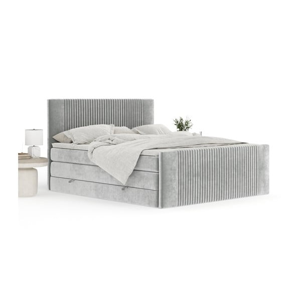 Pat boxspring gri deschis cu spațiu de depozitare 180x200 cm Bergamo – Maison de Rêve-image-4