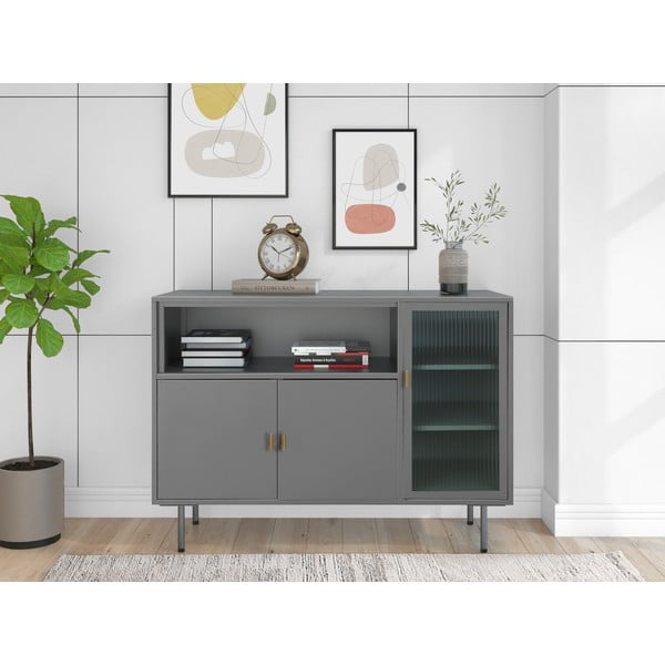 Vitrină gri din metal 104x80 cm Rosalie – Støraa-image-1