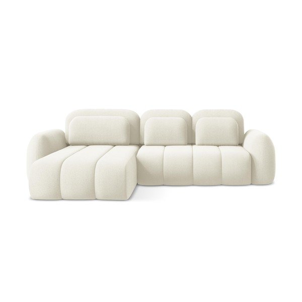 Colțar bej extensibil/cu spațiu de depozitare cu tapițerie din țesătură bouclé (cu colț pe partea stângă/cu șezlong) Pele – Makamii