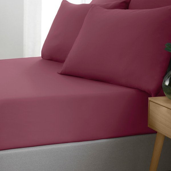 Cearceaf burgundy cu elastic 90x190 cm So Soft Non Iron – Catherine Lansfield-image-1