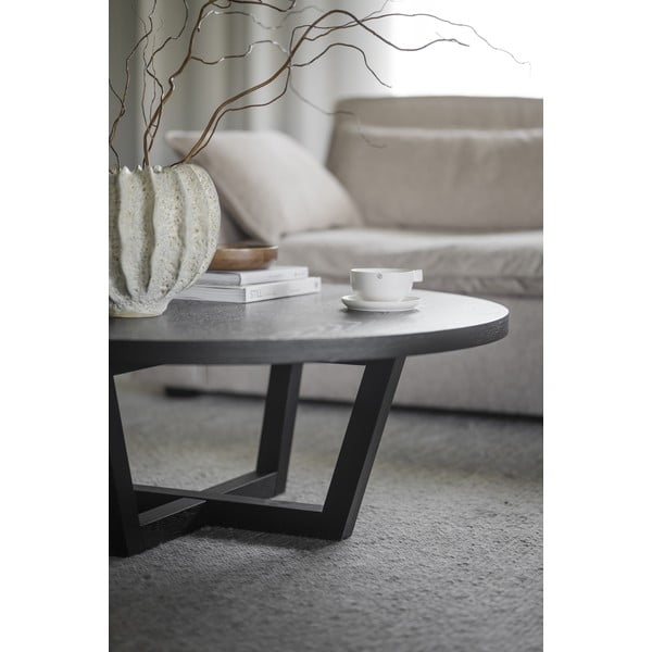 Măsuță de cafea neagră rotundă cu aspect de lemn de stejar ø 110 cm Boxford – Rowico-image-3