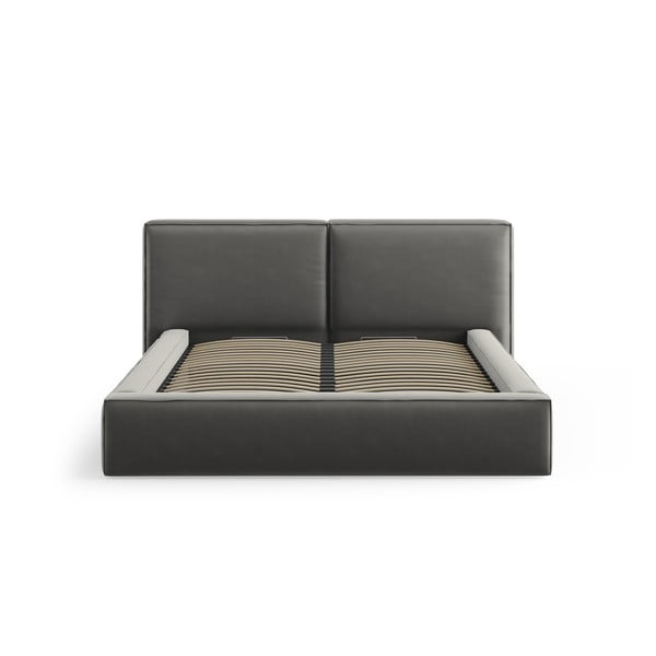 Pat matrimonial gri tapițat din catifea cu spațiu de depozitare cu somieră 180x200 cm Arendal – Cosmopolitan Design-image-3