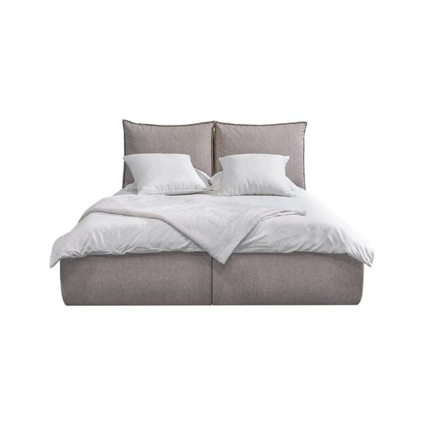 Pat matrimonial bej tapițat cu spațiu de depozitare cu somieră 160x200 cm Garance – Bobochic Paris