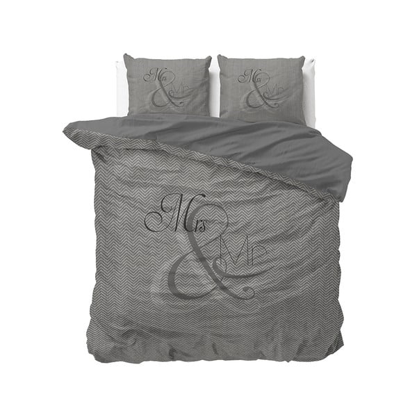 Lenjerie din bumbac pentru pat dublu Pure Cotton Mr and Mrs Knitted, 200 x 200/220 cm