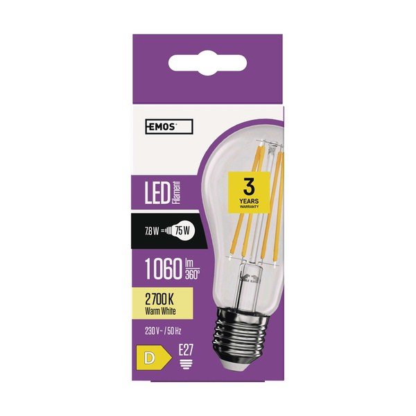 Bec LED E27, cu lumină albă caldă 8 W – EMOS-image-1