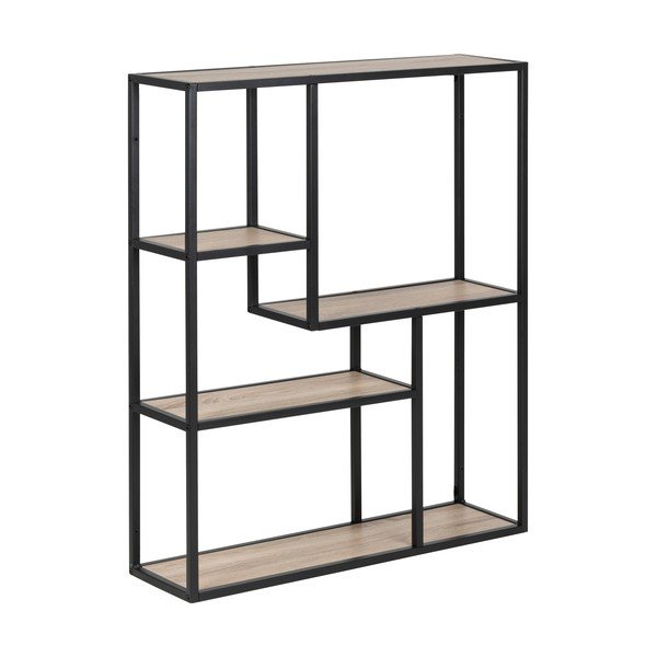 Bibliotecă de perete neagră/în culoare naturală cu aspect de lemn de stejar 75x91 cm Seaford – Actona-image-2