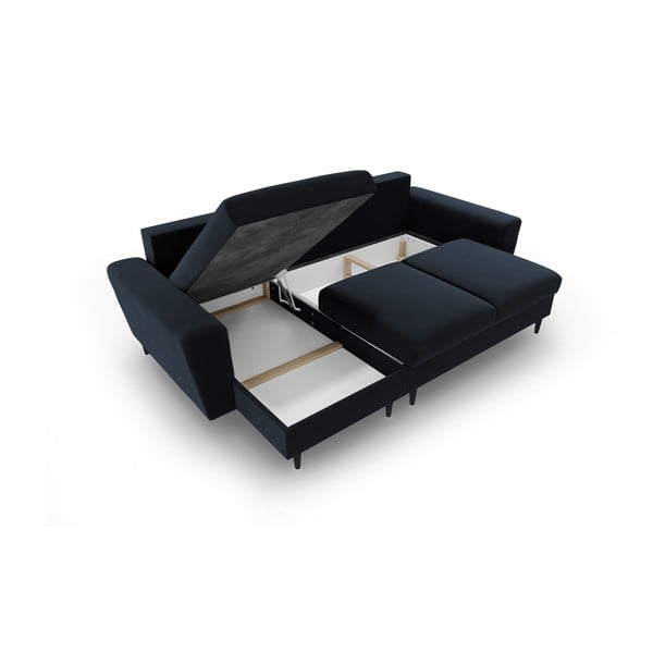 Colțar albastru închis extensibil, cu spațiu de depozitare cu tapițerie din catifea Kyoto – Cosmopolitan Design-image-3