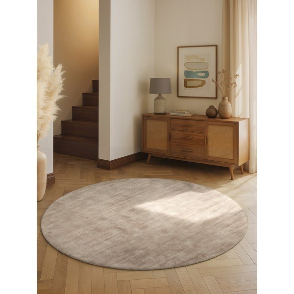 Covor bej țesut manual rotund din viscoză ø 150 cm Noemi – Vikosa-image-1