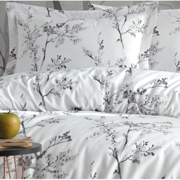Lenjerie de pat albă-gri din bumbac ranforcé pentru pat dublu, extinsă 240x220 cm White Floral – Mila Home Luxury-image-4
