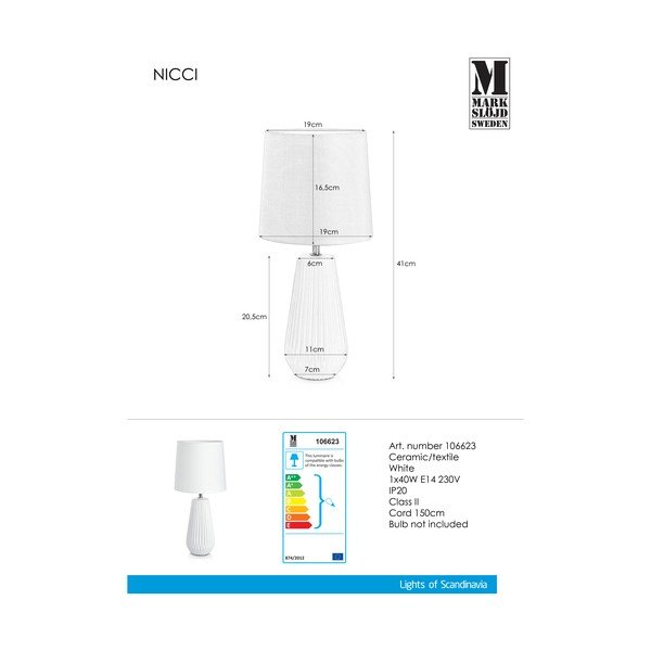 Veioză Markslöjd Nicci, 19 cm, alb-image-1