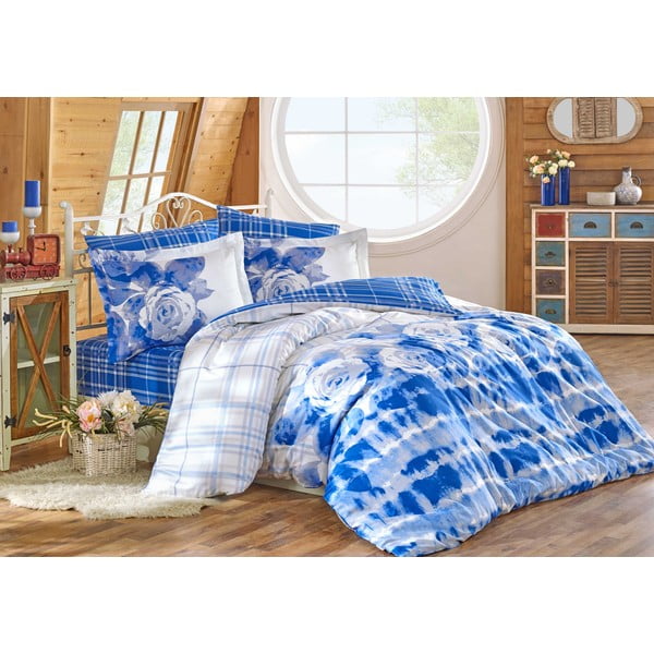 Lenjerie de pat cu cearșaf Nadia, 200 x 220 cm, albastru