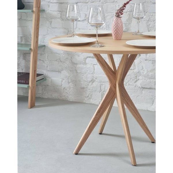 Masă de dining rotundă extensibilă cu blat cu aspect de lemn de  frasin  45x90 cm Jubi – Ragaba-image-3