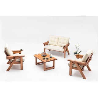 Set mobilier de grădină crem/în culoare naturală din lemn masiv de pin pentru cinci persoane Abant – Floriane Garden