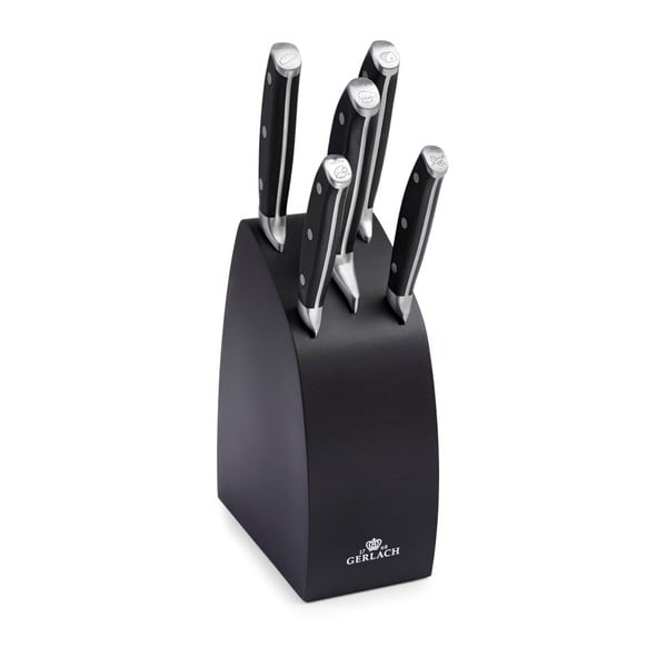 Set 5 cuțite de bucătărie cu suport negru Gerlach