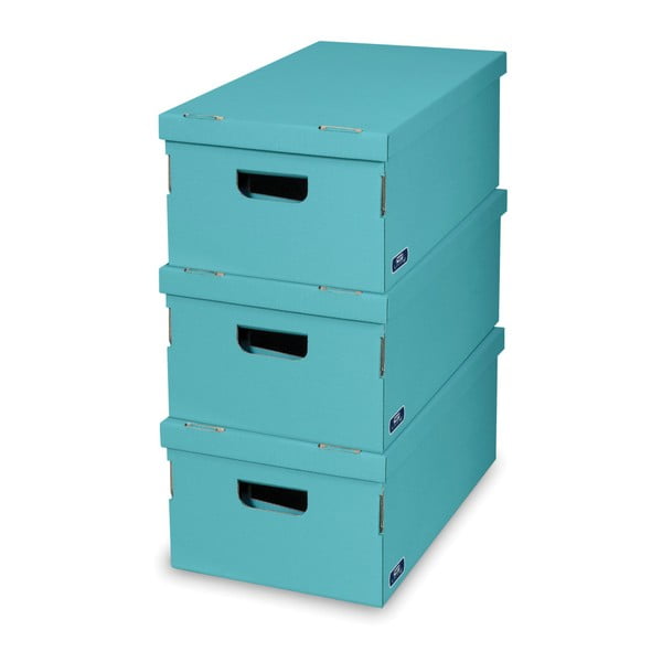 Set 3 cutii depozitare Domopak, albastru