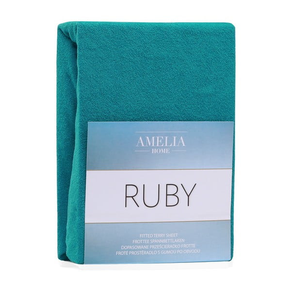 Cearceaf verde închis/albastru din frotir cu elastic 140x200 cm Ruby – Restilo-image-2