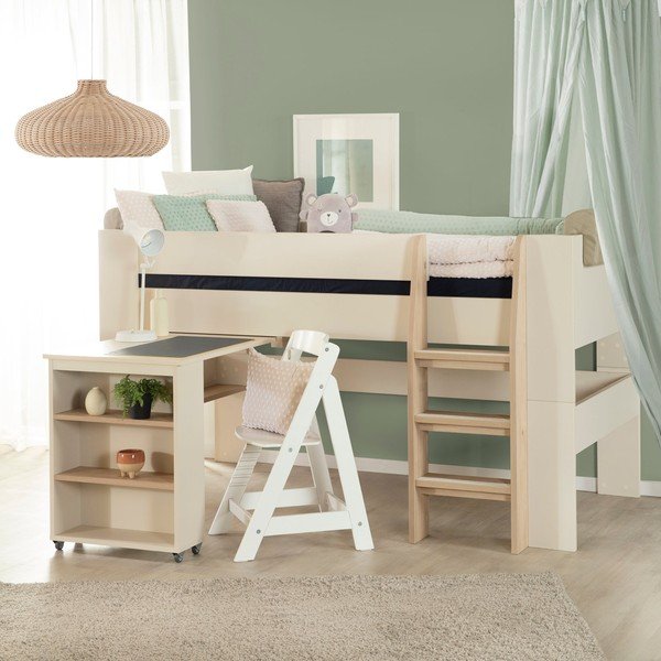 Pat pentru copii  bej înalt cu spațiu de depozitare fără somieră 90x200 cm Studio – Roba-image-1