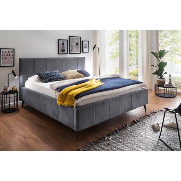 Pat matrimonial gri antracit tapițat cu spațiu de depozitare cu somieră 180x200 cm Lizzano – Meise Möbel-image-1