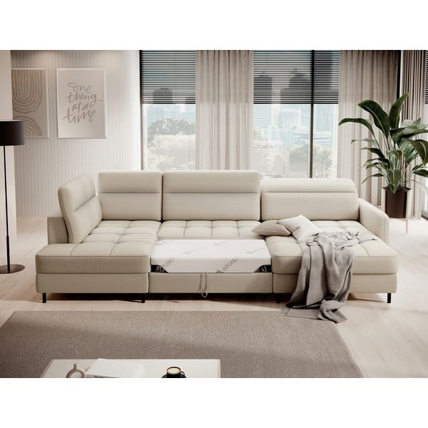 Colțar bej extensibil/cu spațiu de depozitare cu tapițerie din catifea (cu colț pe partea stângă/în formă de "U") Berrto – ELTAP-image-4