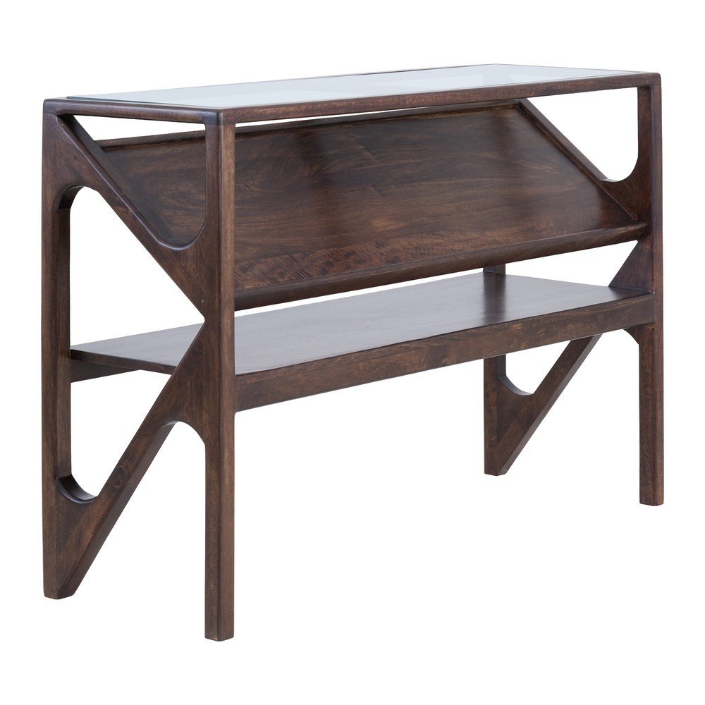 Masă consolă în culoare naturală închisă cu blat din sticlă 41x119 cm Yuki – Light &amp; Living