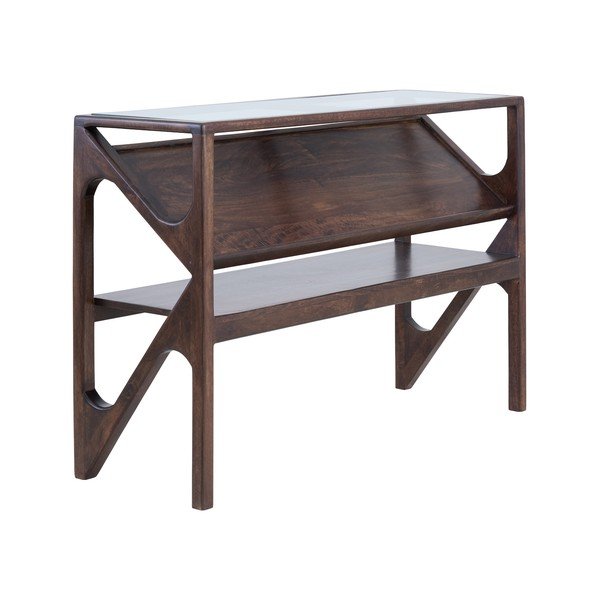 Masă consolă în culoare naturală închisă cu blat din sticlă 41x119 cm Yuki – Light & Living