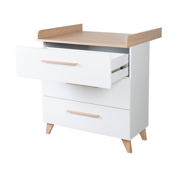 Comodă de copii albă cu aspect de lemn de stejar cu masă de schimbat 88,5x99x76 cm Léon – Roba-image-3
