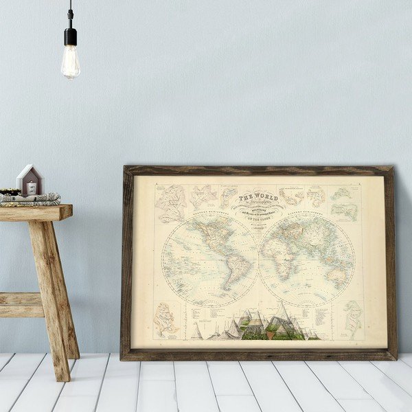 Tablou cu ramă din lemn Globe, 70 x 50 cm-image-1