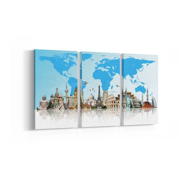 Set 3 tablouri World Map, 20 x 40 cm