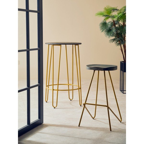 Scaun de bar auriu/în culoare naturală din lemn de ulm (înălțime șezut 78 cm) District – Premier Housewares-image-3