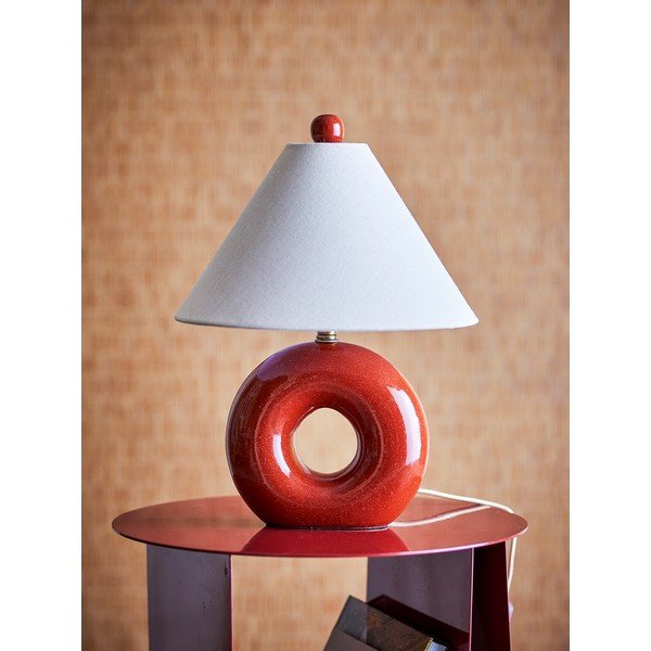 Veioză roșie/crem din ceramică cu abajur textil (înălțime 42 cm) Panja – Bloomingville-image-2