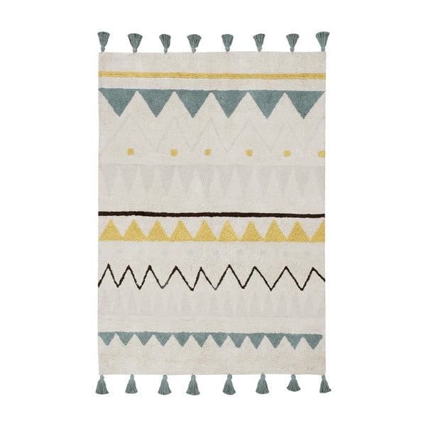 Covor pentru copii crem lavabil/țesut manual din bumbac 140x200 cm Azteca Vintage Blue – Lorena Canals